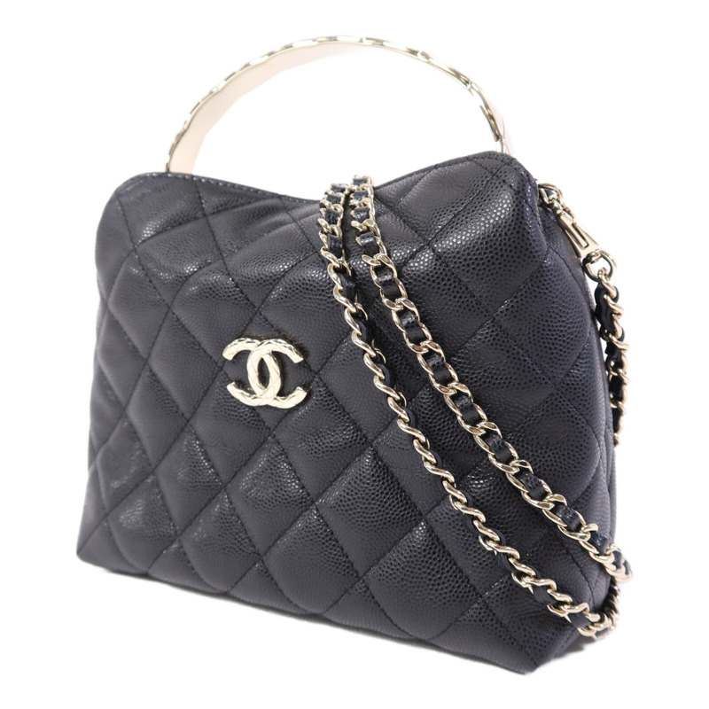 CHANEL 牛皮皮革Chain Shoulder Bag金扣鏈帶手挽肩背兩用袋-2
