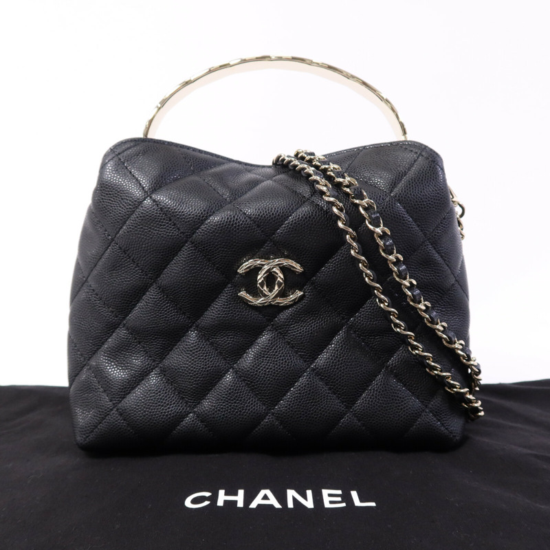 CHANEL 牛皮皮革Chain Shoulder Bag金扣鏈帶手挽肩背兩用袋-9