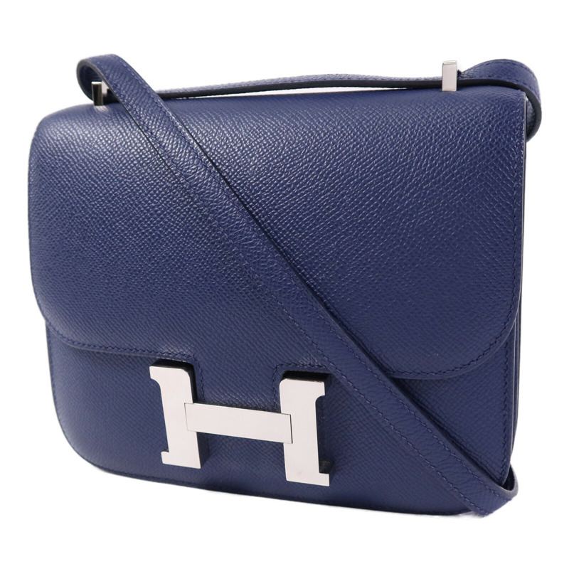 HERMES Epsom皮革Constance Mini銀扣肩背袋Bleu Saphir-2