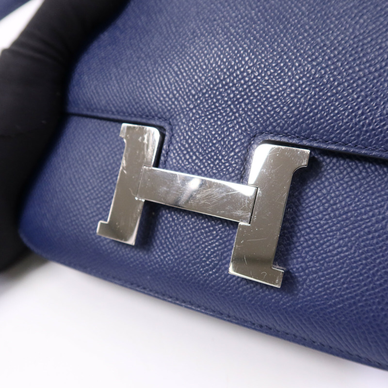 HERMES Epsom皮革Constance Mini銀扣肩背袋Bleu Saphir-6