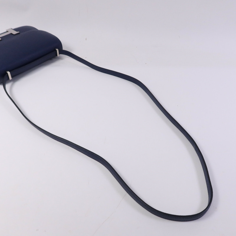 HERMES Epsom皮革Constance Mini銀扣肩背袋Bleu Saphir-8