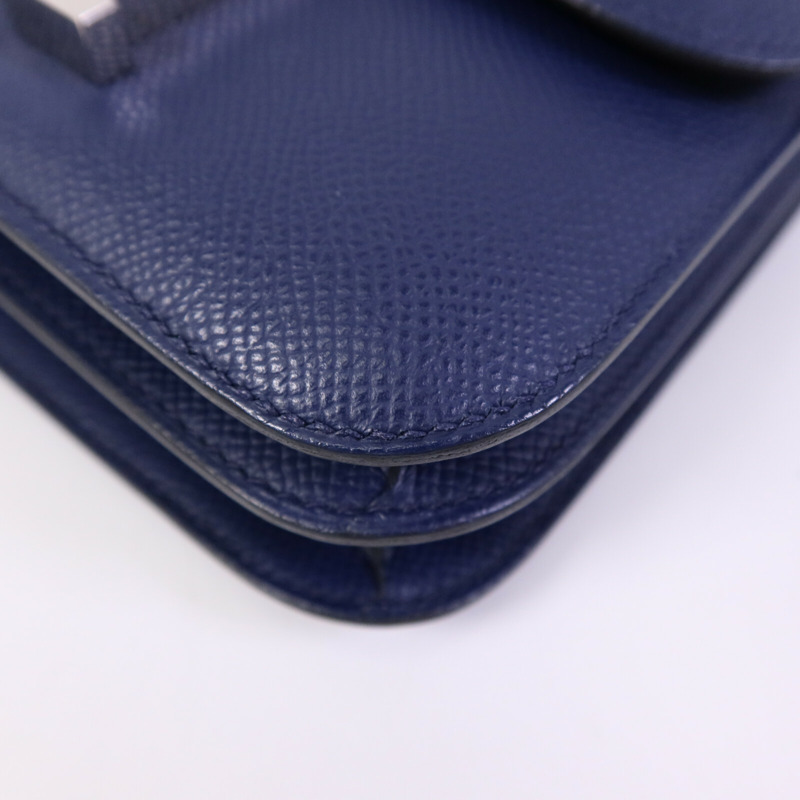 HERMES Epsom皮革Constance Mini銀扣肩背袋Bleu Saphir-10