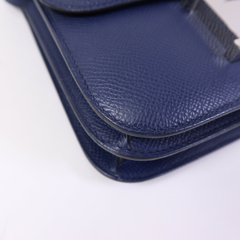 HERMES Epsom皮革Constance Mini銀扣肩背袋Bleu Saphir-11