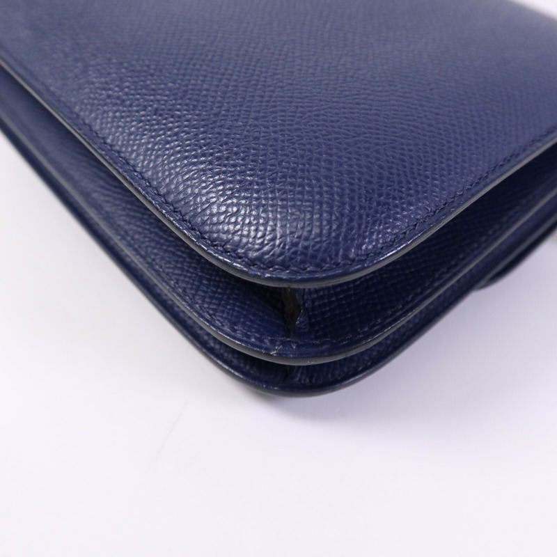 HERMES Epsom皮革Constance Mini銀扣肩背袋Bleu Saphir-12
