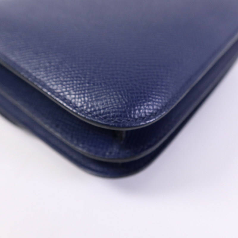 HERMES Epsom皮革Constance Mini銀扣肩背袋Bleu Saphir-13