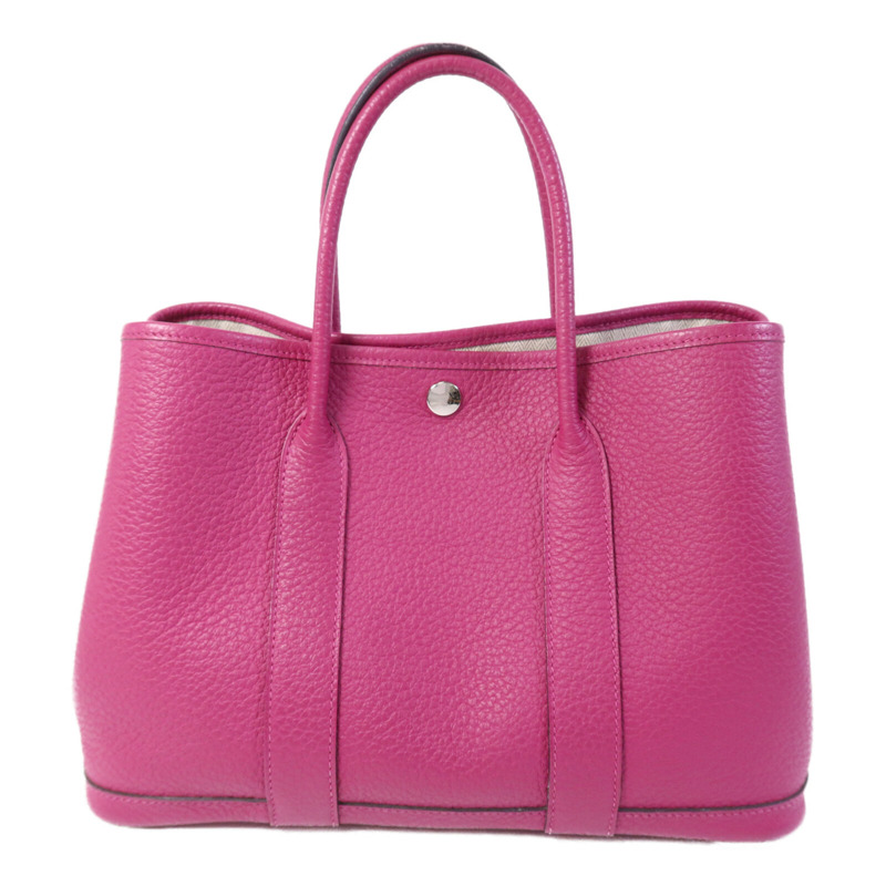 HERMES Country皮革Garden Party TPM銀扣手挽袋Rose Purple-1