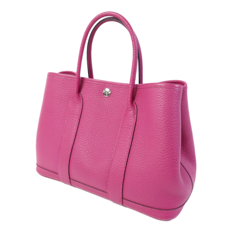 HERMES Country皮革Garden Party TPM銀扣手挽袋Rose Purple-2