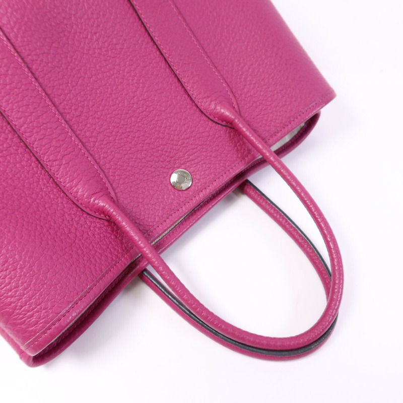HERMES Country皮革Garden Party TPM銀扣手挽袋Rose Purple-8