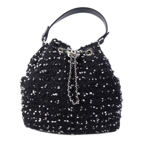 CHANEL Tweed Drawsting Bag銀扣手挽袋