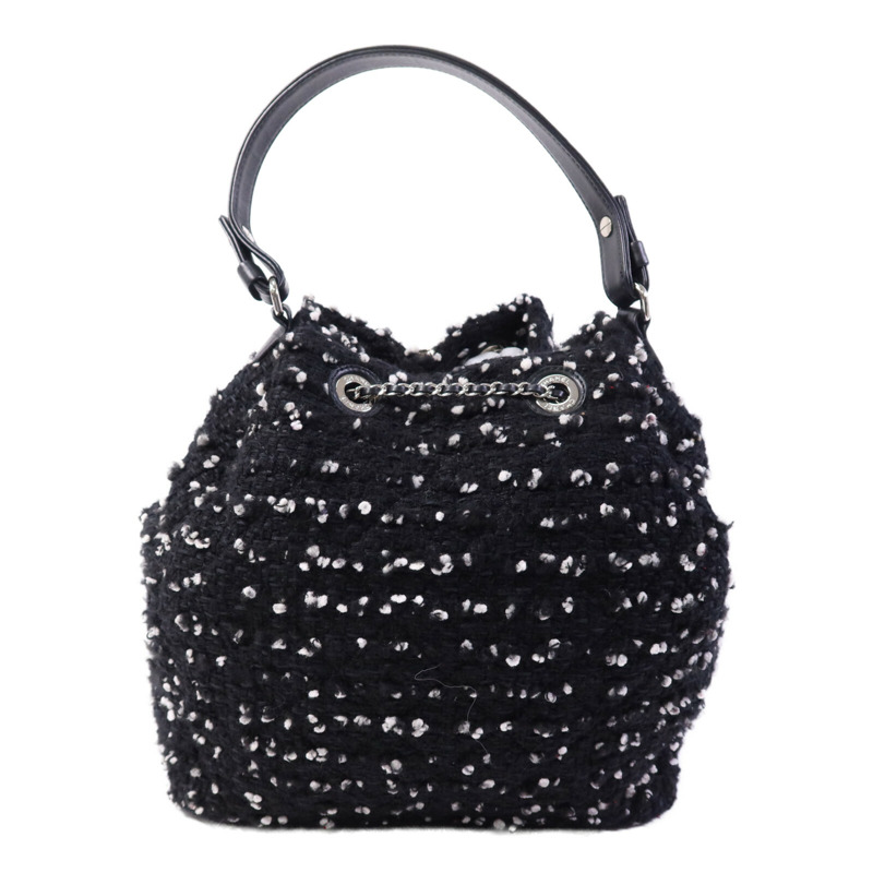 CHANEL Tweed Drawsting Bag銀扣手挽袋-1