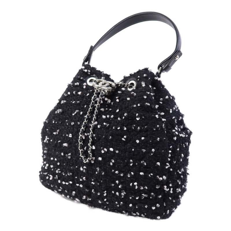 CHANEL Tweed Drawsting Bag銀扣手挽袋-2