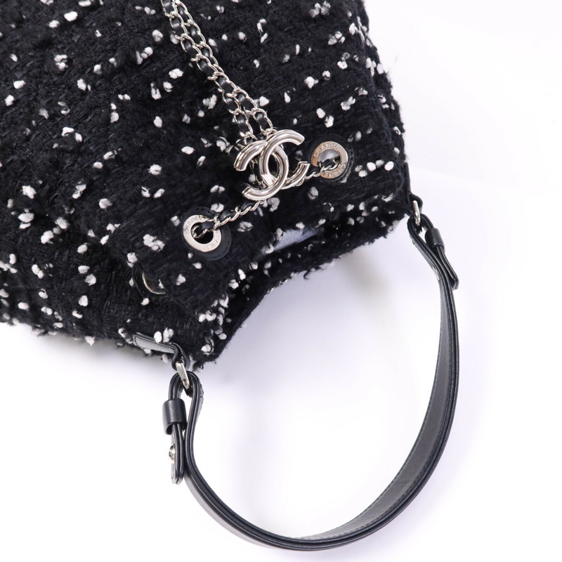 CHANEL Tweed Drawsting Bag銀扣手挽袋-8