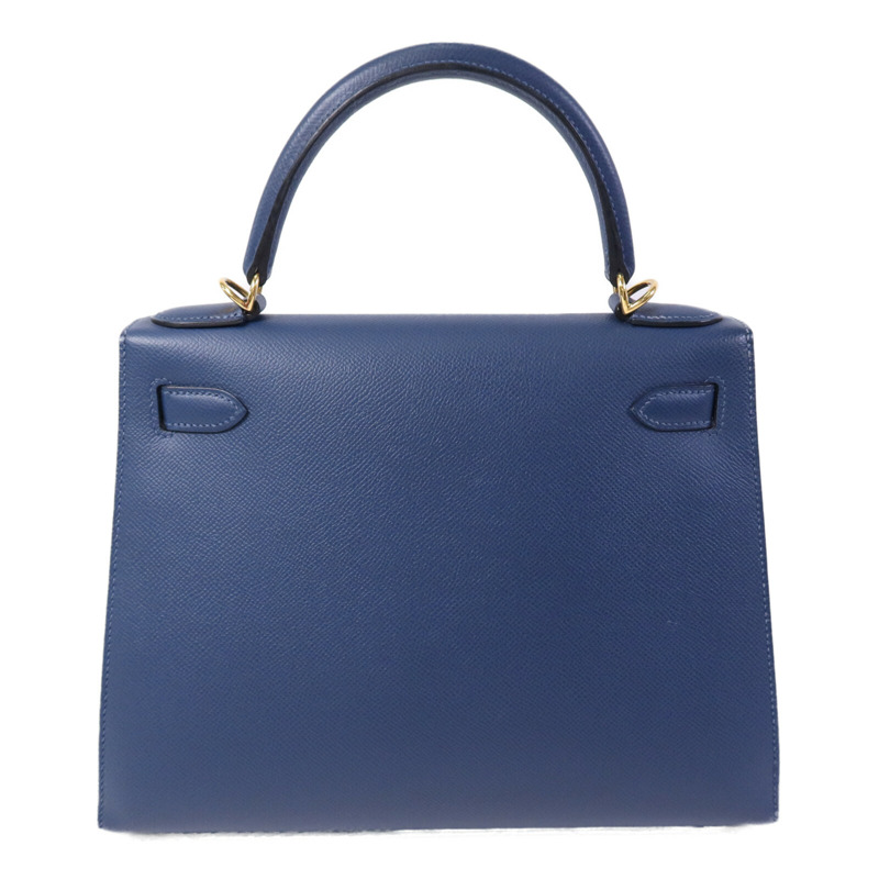HERMES Epsom皮革Kelly 28金扣手挽肩背兩用袋Deep Bleu-1