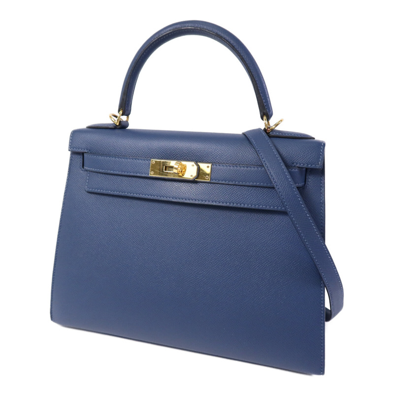 HERMES Epsom皮革Kelly 28金扣手挽肩背兩用袋Deep Bleu-2