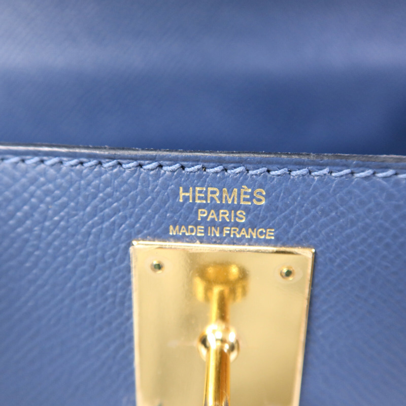 HERMES Epsom皮革Kelly 28金扣手挽肩背兩用袋Deep Bleu-5