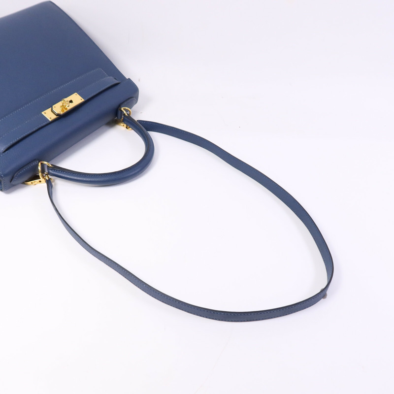 HERMES Epsom皮革Kelly 28金扣手挽肩背兩用袋Deep Bleu-8