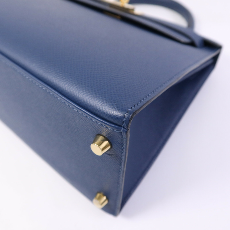 HERMES Epsom皮革Kelly 28金扣手挽肩背兩用袋Deep Bleu-10