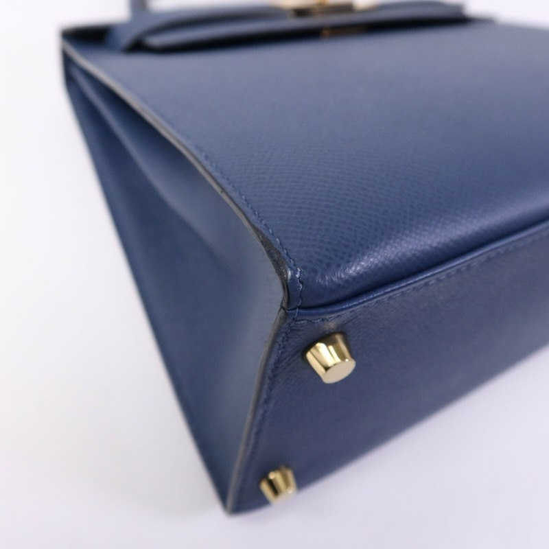 HERMES Epsom皮革Kelly 28金扣手挽肩背兩用袋Deep Bleu-11