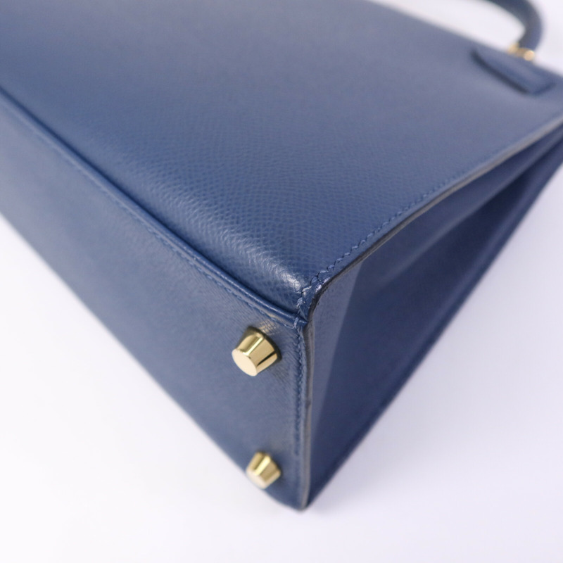 HERMES Epsom皮革Kelly 28金扣手挽肩背兩用袋Deep Bleu-12