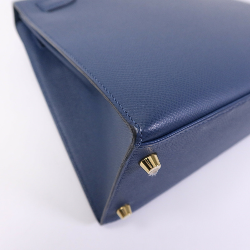 HERMES Epsom皮革Kelly 28金扣手挽肩背兩用袋Deep Bleu-13
