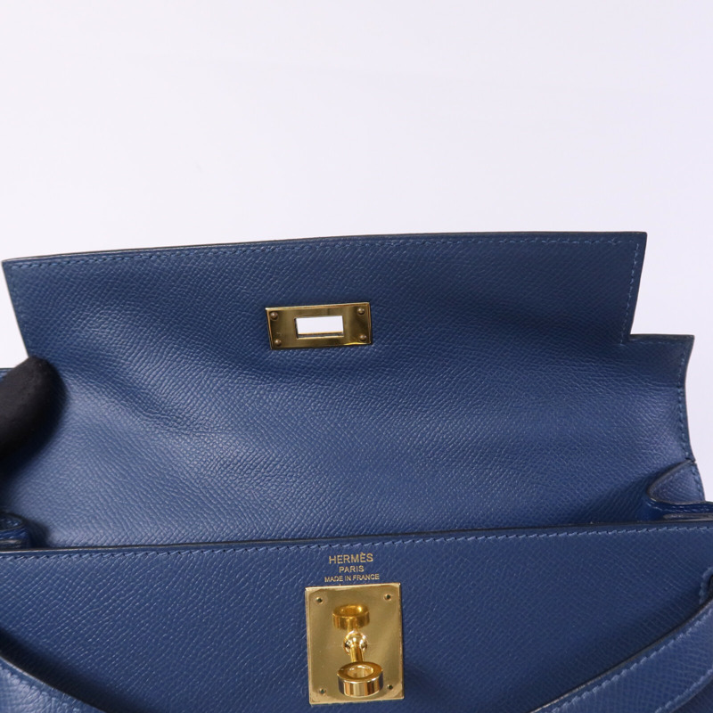 HERMES Epsom皮革Kelly 28金扣手挽肩背兩用袋Deep Bleu-14