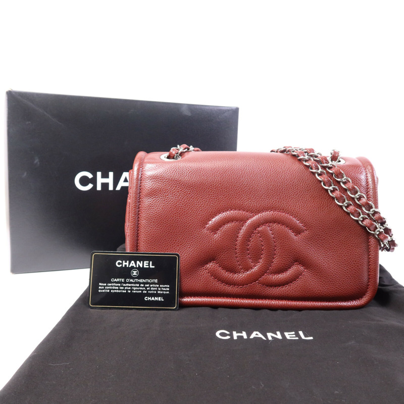 CHANEL 牛皮皮革Chain Shoulder Bag銀扣鏈帶肩背袋-9