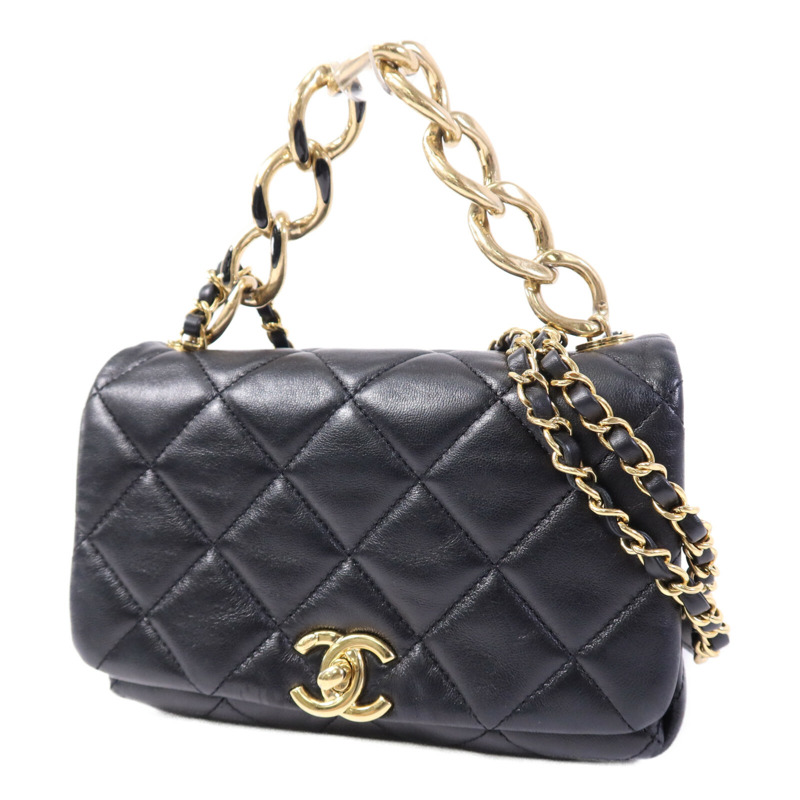 CHANEL 羊皮皮革2 Way Shoulder Bag金扣鏈帶手挽肩背兩用袋-2