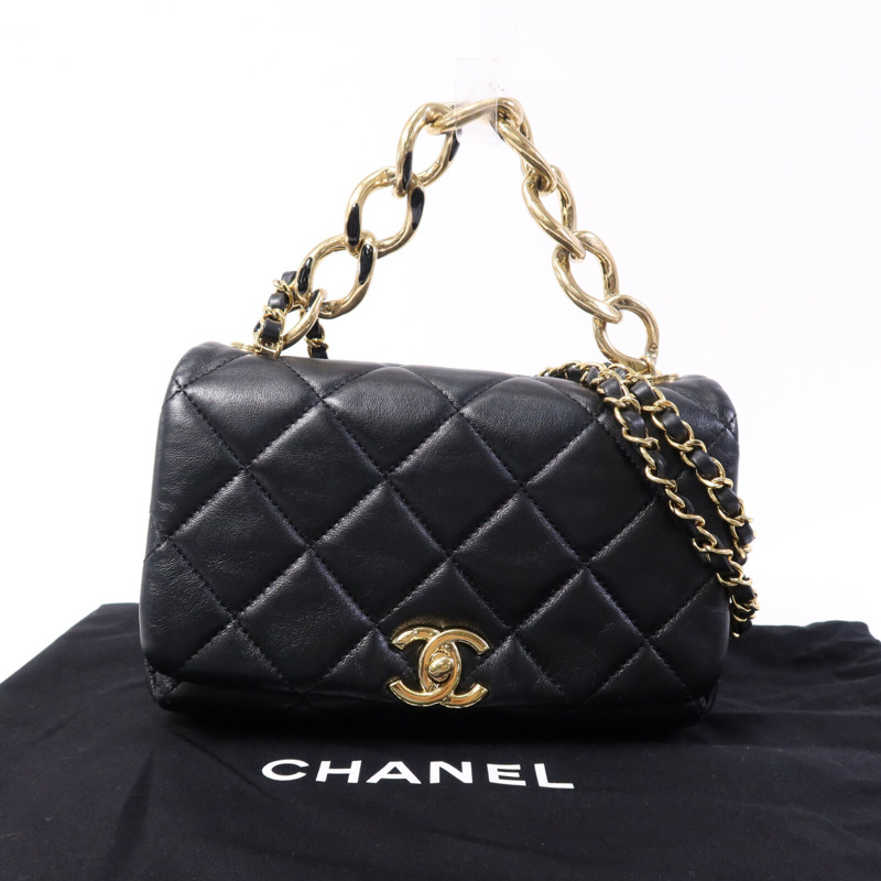 CHANEL 羊皮皮革2 Way Shoulder Bag金扣鏈帶手挽肩背兩用袋-8