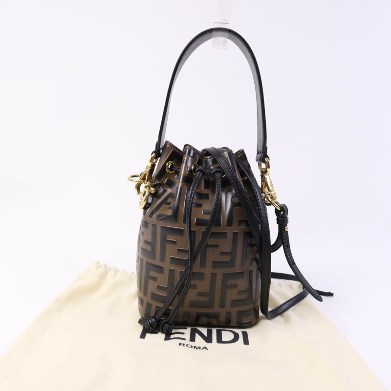 FENDI 牛皮皮革Mon Tresor Mini金扣手挽肩背兩用袋-9