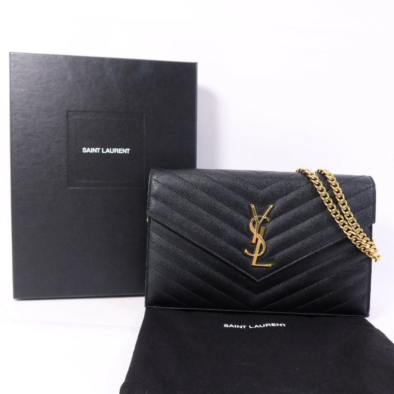 SAINT LAURENT 牛皮皮革Cassandre Envelope金扣鏈帶肩背袋-8