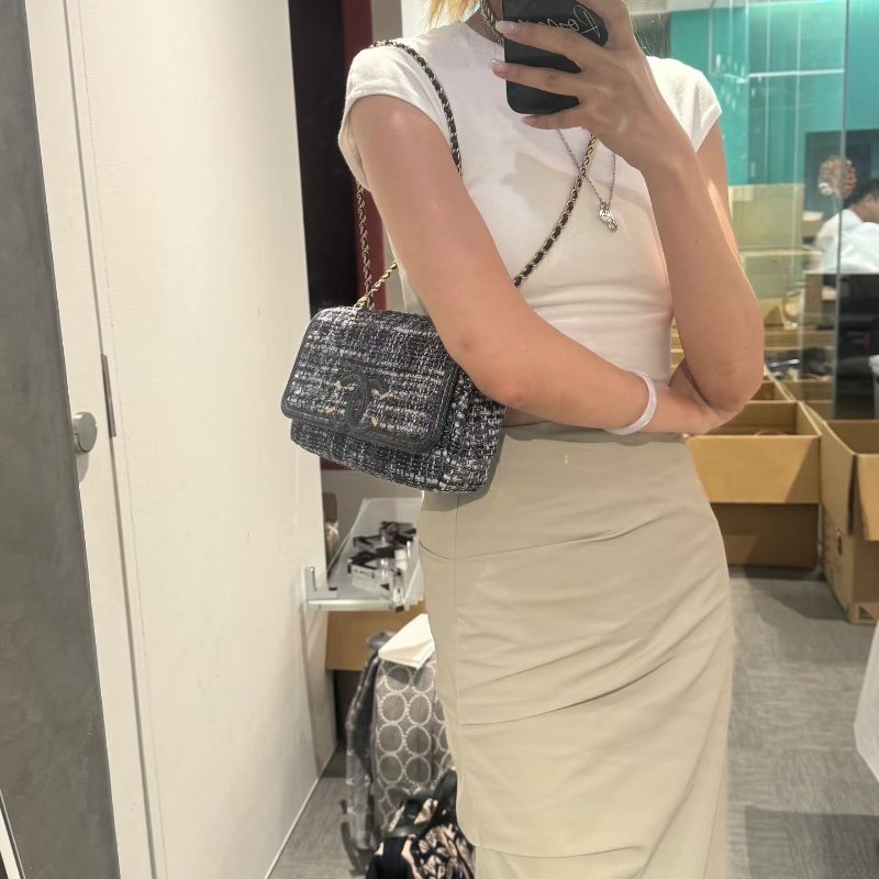 Chanel Vanity Case粗毛呢拼蛇皮藍色 金扣 粗毛呢22*14*5 98新配件塵袋-0