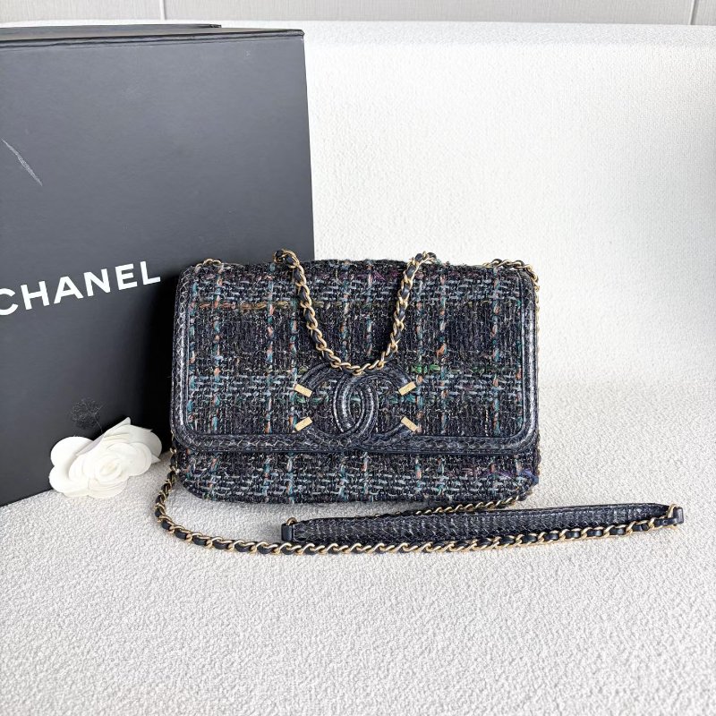 Chanel Vanity Case粗毛呢拼蛇皮藍色 金扣 粗毛呢22*14*5 98新配件塵袋-2