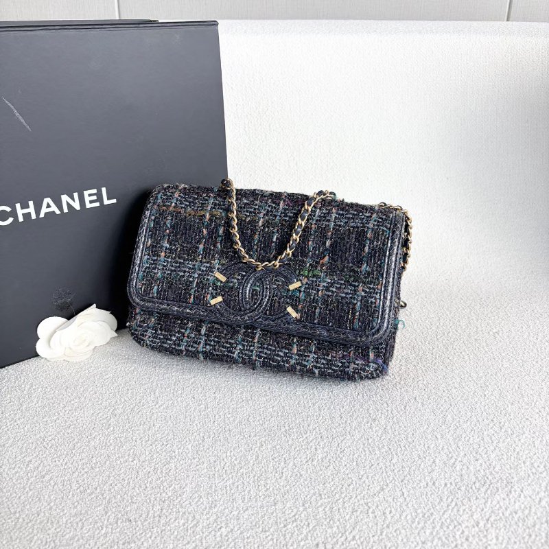 Chanel Vanity Case粗毛呢拼蛇皮藍色 金扣 粗毛呢22*14*5 98新配件塵袋-3