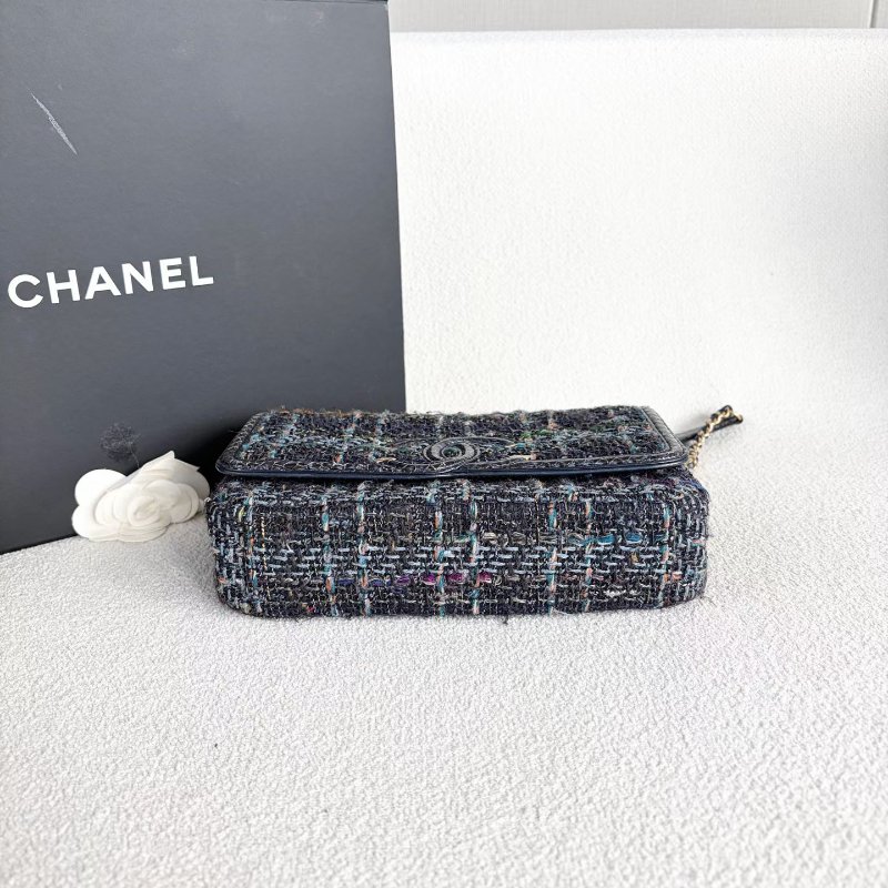 Chanel Vanity Case粗毛呢拼蛇皮藍色 金扣 粗毛呢22*14*5 98新配件塵袋-5