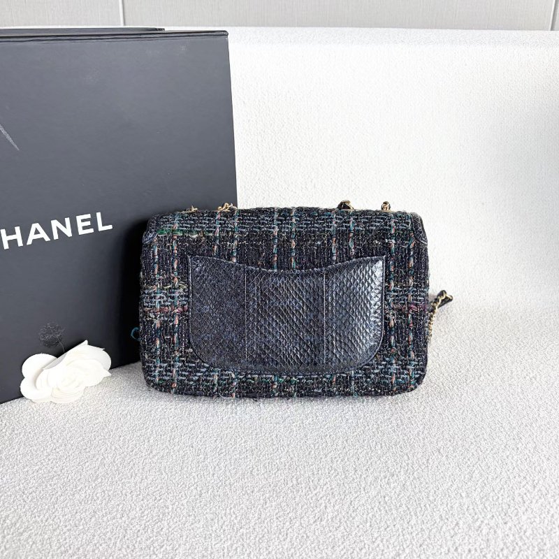 Chanel Vanity Case粗毛呢拼蛇皮藍色 金扣 粗毛呢22*14*5 98新配件塵袋-7