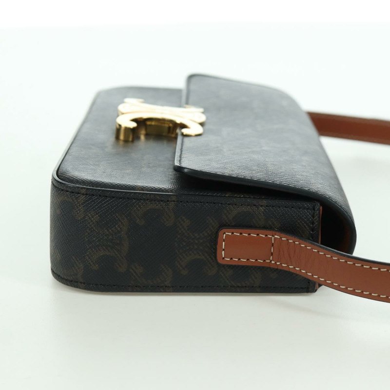 【日本直送】CELINE Triomphe帆布Claude單肩包 PVC深棕色金色 正品 BAZ248SAM-3
