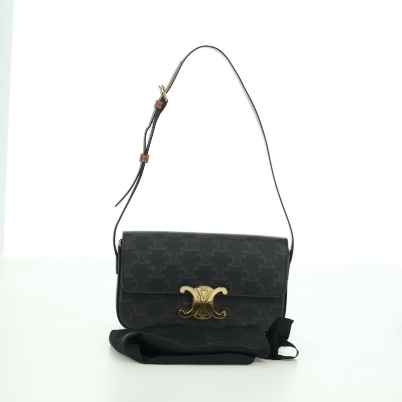 【日本直送】CELINE Triomphe帆布Claude單肩包 PVC深棕色金色 正品 BAZ248SAM-11