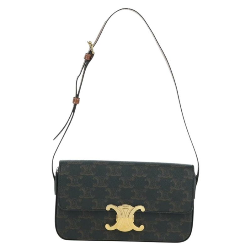 【日本直送】CELINE Triomphe帆布Claude單肩包 PVC深棕色金色 正品 BAZ248SAM-12