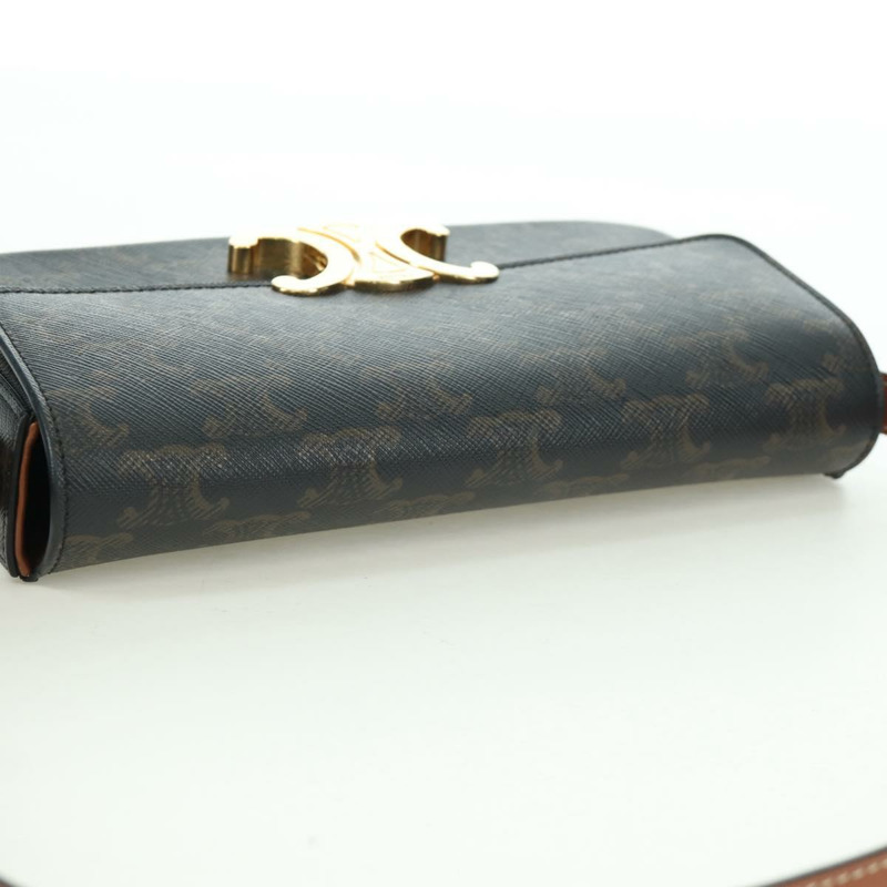 【日本直送】CELINE Triomphe帆布Claude單肩包 PVC深棕色金色 正品 BAZ248SAM-13