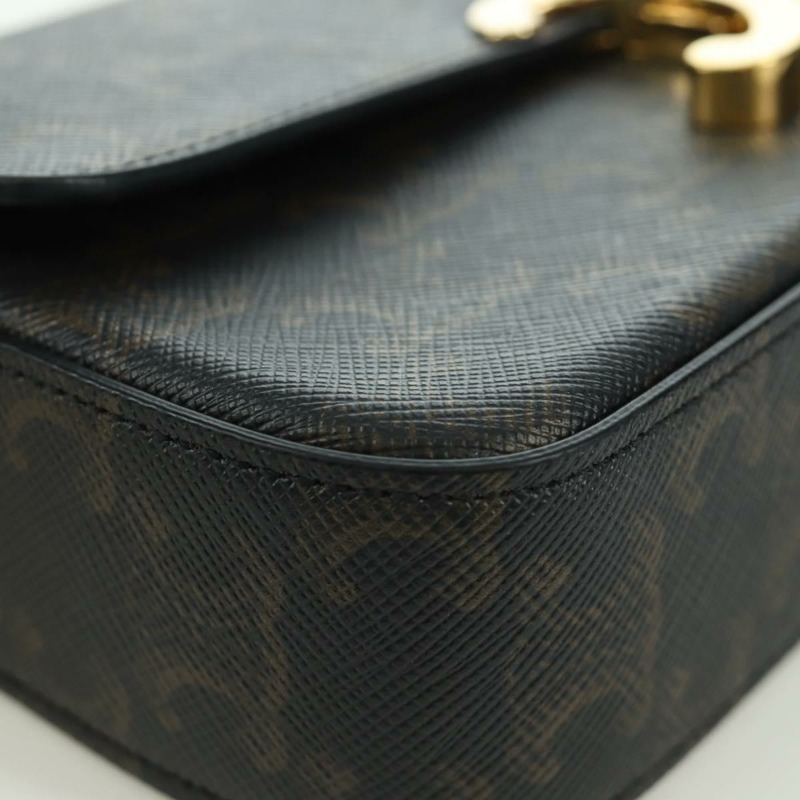 【日本直送】CELINE Triomphe帆布Claude單肩包 PVC深棕色金色 正品 BAZ248SAM-15
