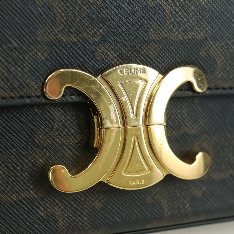 【日本直送】CELINE Triomphe帆布Claude單肩包 PVC深棕色金色 正品 BAZ248SAM-19