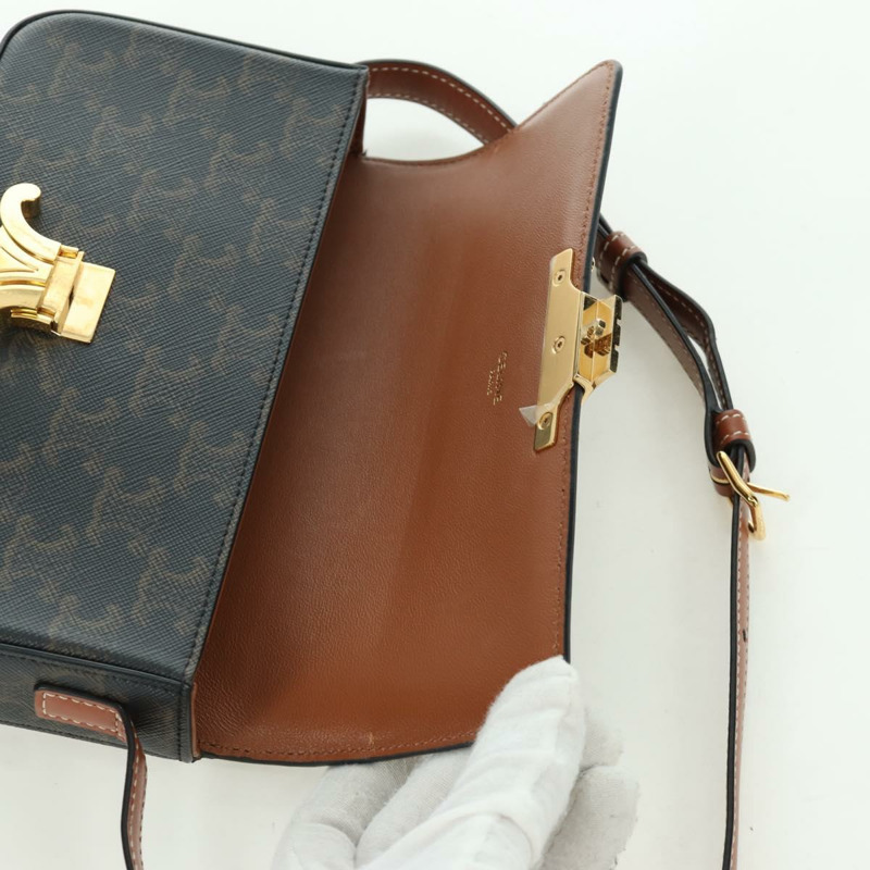 【日本直送】CELINE Triomphe帆布Claude單肩包 PVC深棕色金色 正品 BAZ248SAM-20