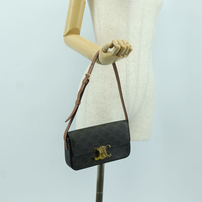 【日本直送】CELINE Triomphe帆布Claude單肩包 PVC深棕色金色 正品 BAZ248SAM-25