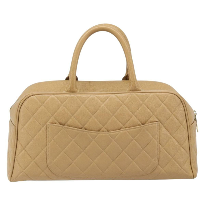 【日本直送】香奈兒 (CHANEL) 絎縫手提包 魚子醬紋牛皮 棕色 金色 CC 標誌 Auth BAZ252A-1