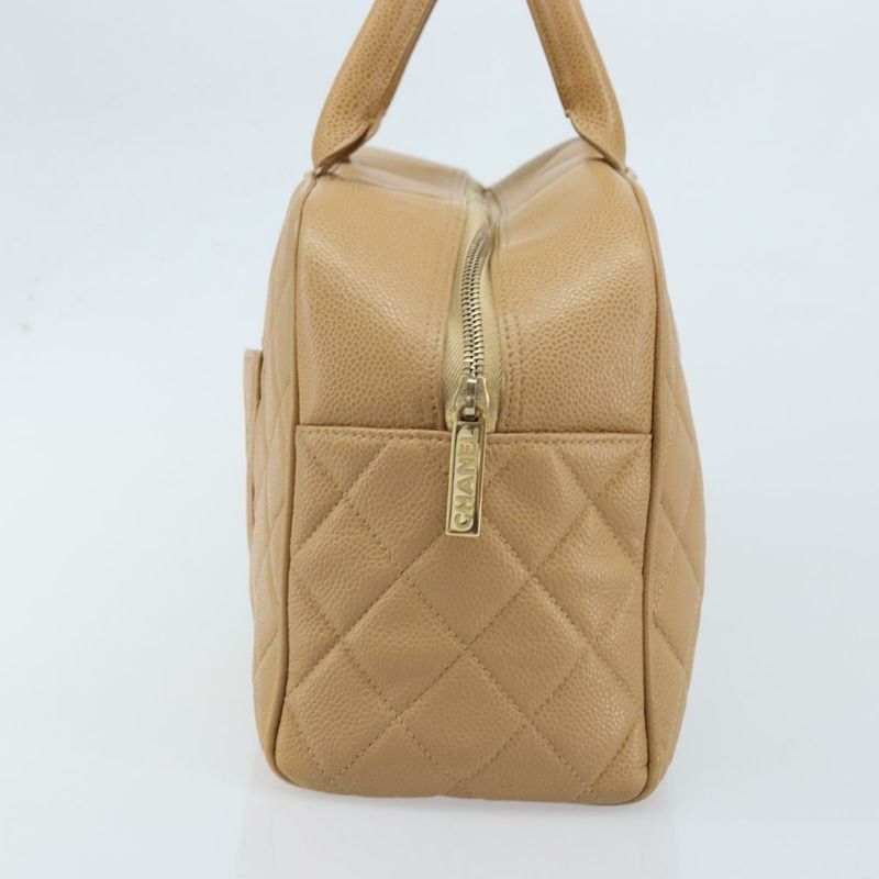 【日本直送】香奈兒 (CHANEL) 絎縫手提包 魚子醬紋牛皮 棕色 金色 CC 標誌 Auth BAZ252A-2