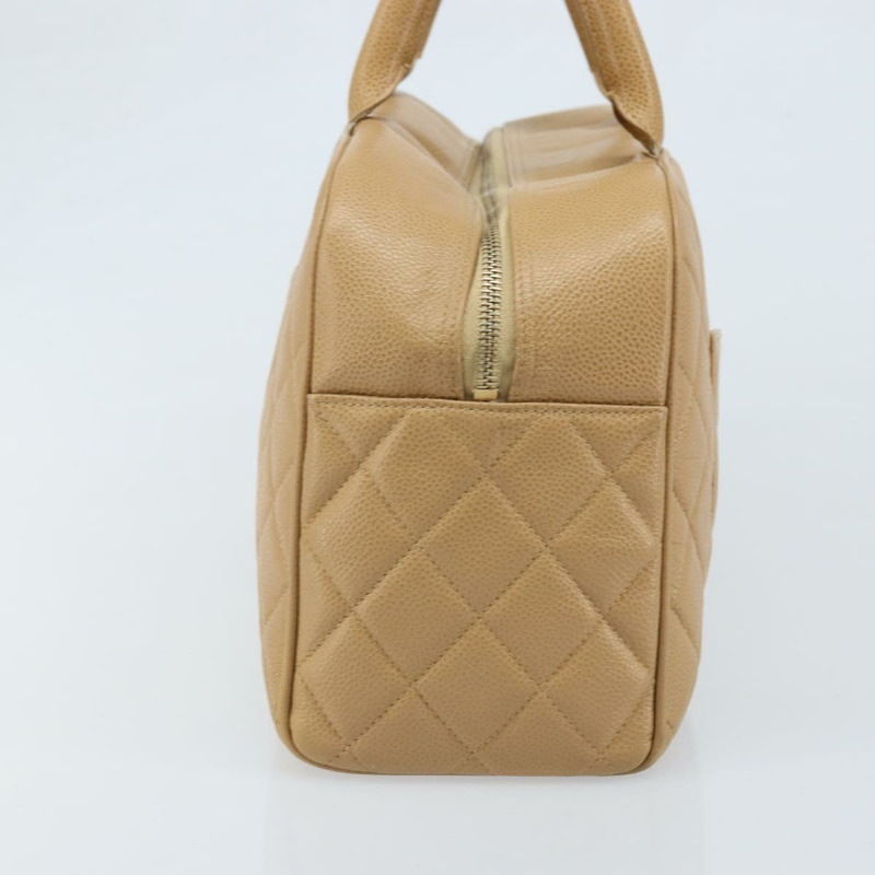 【日本直送】香奈兒 (CHANEL) 絎縫手提包 魚子醬紋牛皮 棕色 金色 CC 標誌 Auth BAZ252A-3