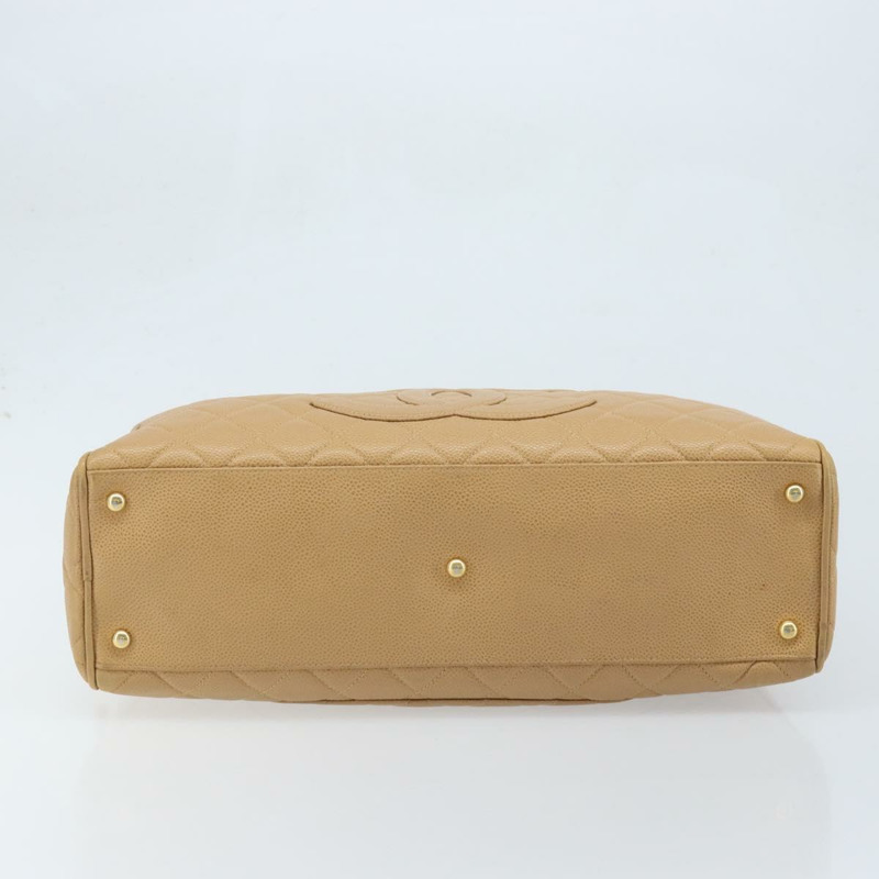 【日本直送】香奈兒 (CHANEL) 絎縫手提包 魚子醬紋牛皮 棕色 金色 CC 標誌 Auth BAZ252A-4