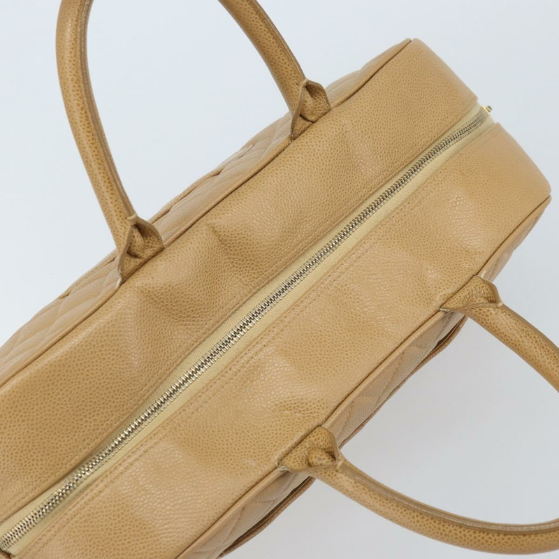 【日本直送】香奈兒 (CHANEL) 絎縫手提包 魚子醬紋牛皮 棕色 金色 CC 標誌 Auth BAZ252A-5