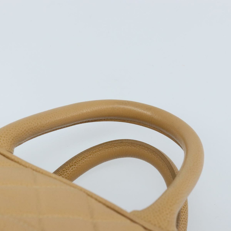 【日本直送】香奈兒 (CHANEL) 絎縫手提包 魚子醬紋牛皮 棕色 金色 CC 標誌 Auth BAZ252A-7