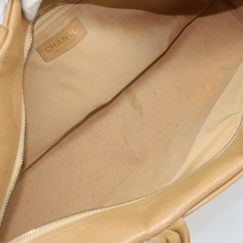 【日本直送】香奈兒 (CHANEL) 絎縫手提包 魚子醬紋牛皮 棕色 金色 CC 標誌 Auth BAZ252A-10